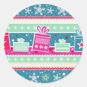 Custom Snowflakes and Presents Classic Round Sticker