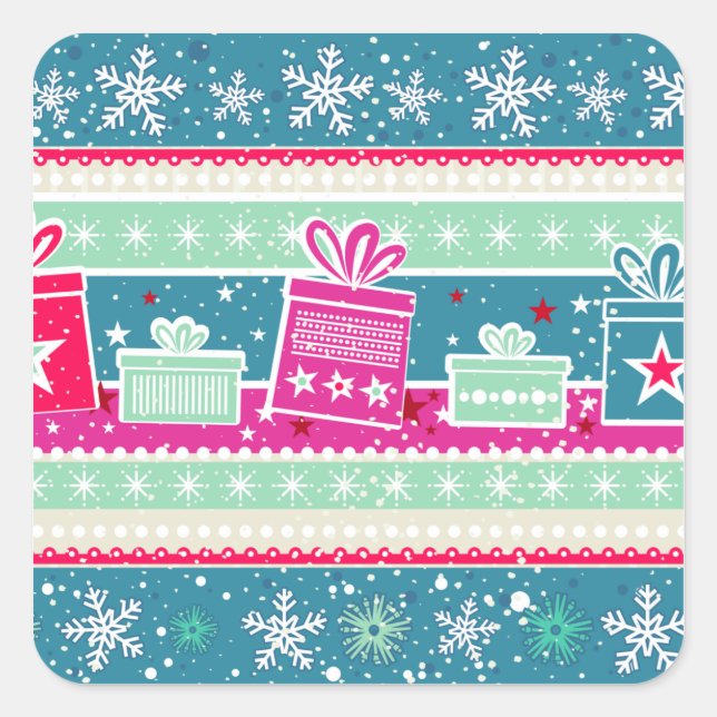 Custom Snowflakes and Presents Square Sticker (Front)
