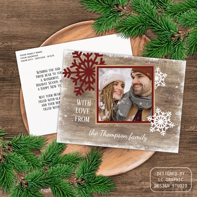 Custom Snowflakes & Barnwood Wooden Planks Pattern Postcard (Creator Uploaded)