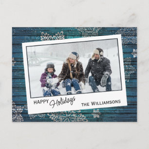 Custom Snowflakes & Barnwood Wooden Planks Pattern Postcard