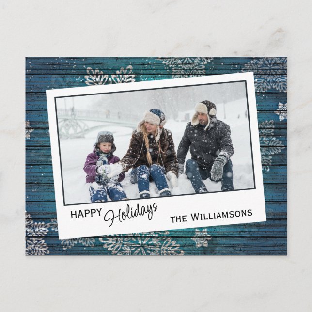 Custom Snowflakes & Barnwood Wooden Planks Pattern Postcard (Front)