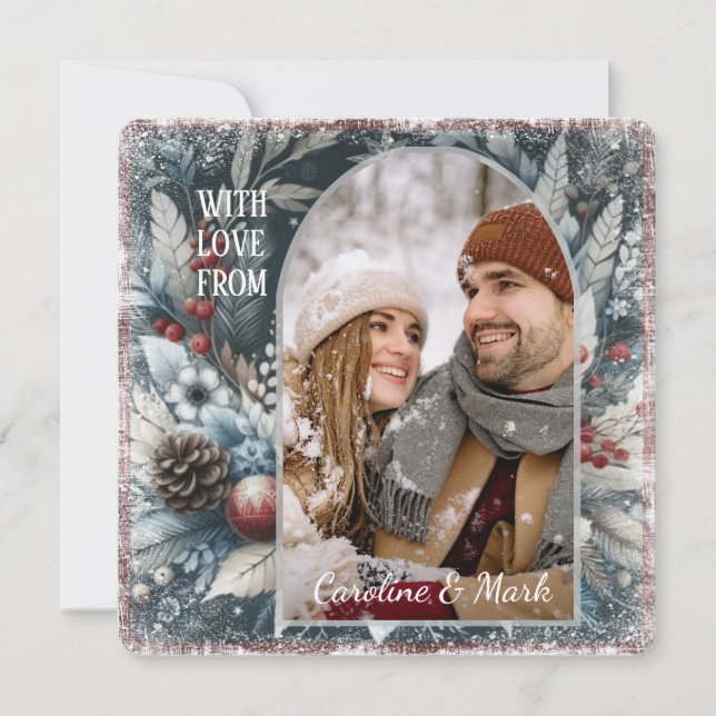 Custom Snowflakes & Chic Botanical Holiday Wreath (Front)