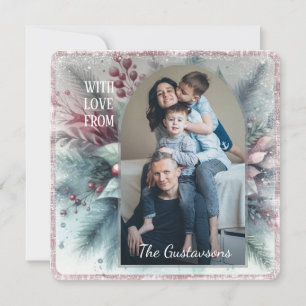 Custom Snowflakes & Chic Botanical Holiday Wreath Card