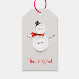 Custom Snowman Button Thank You Tag 