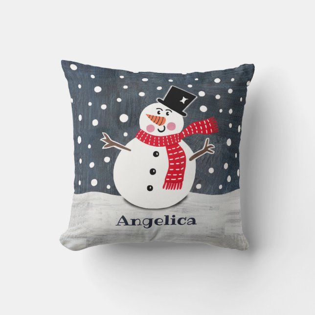 Custom Snowman Christmas Throw Cushion Pillow (Front)