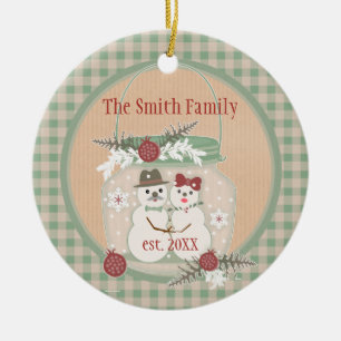 Custom Snowman Couple 1st Christmas Photo Ornament
