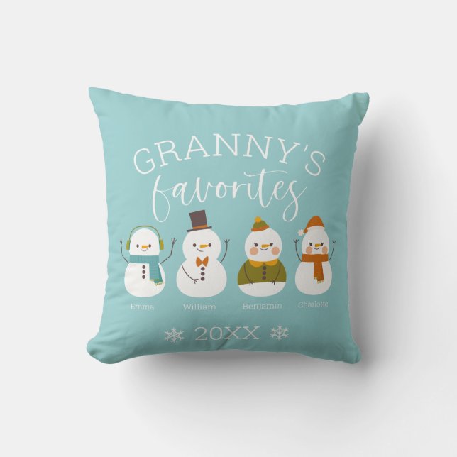 Custom Snowman Family Member Name Cushion (Front)