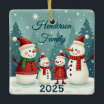 Custom Snowman Family Of Four Ceramic Ornament<br><div class="desc">Custom snowman family of four,  edit the the name out,  year as you wish!</div>