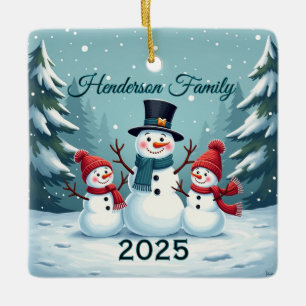 Custom Snowman Family Of Three Ceramic Ornament