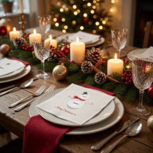 Custom Snowman Merry Christmas Paper Napkins
