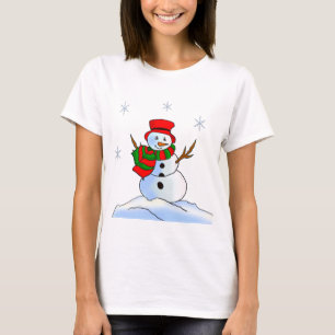Custom snowman on snow and snowflakes T-Shirt