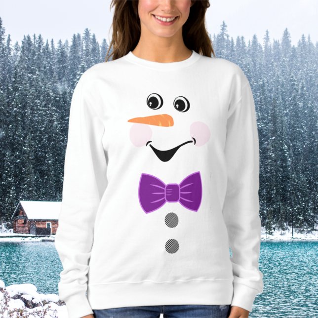 Custom Snowman Purple Bowtie Black Buffalo Button Sweatshirt (Creator Uploaded)
