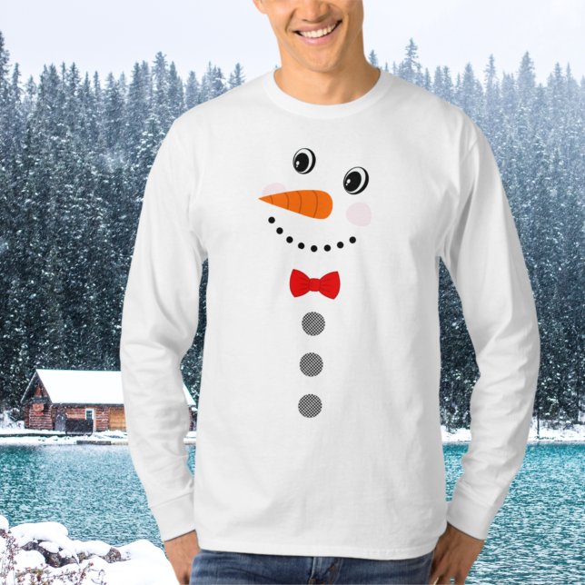Custom Snowman Red Bowtie Black Buffalo Buttons  T T-Shirt (Creator Uploaded)