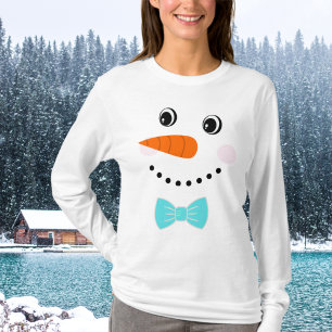 Custom Snowman Teal Blue Bowtie T-Shirt