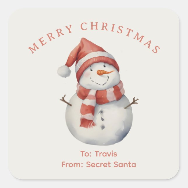 Custom Snowman watercolor Christmas vibe gift Square Sticker (Front)