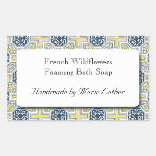 Custom Soap or Craft Yellow Blue Faux Tile Pattern Rectangular Sticker