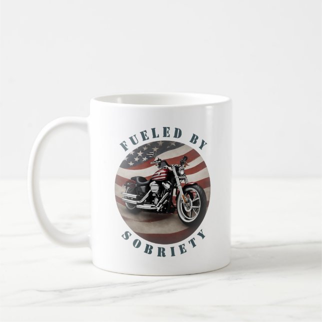 Custom Sober Date & Name Bike Fuelled By Sobriety  Coffee Mug (Left)