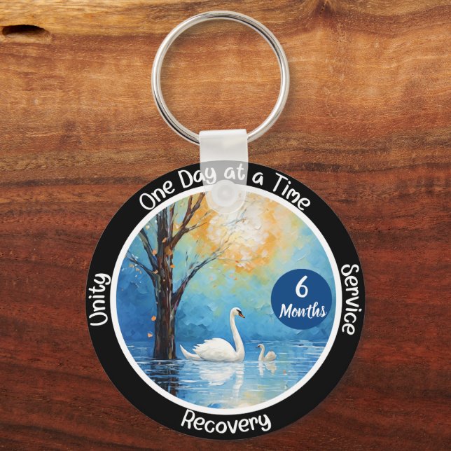 Custom Sobriety Milestone Gift - Swan In Lake Key Ring (Front)