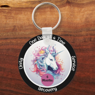 Custom Sobriety Recovery Milestone Gift - Unicorn Key Ring
