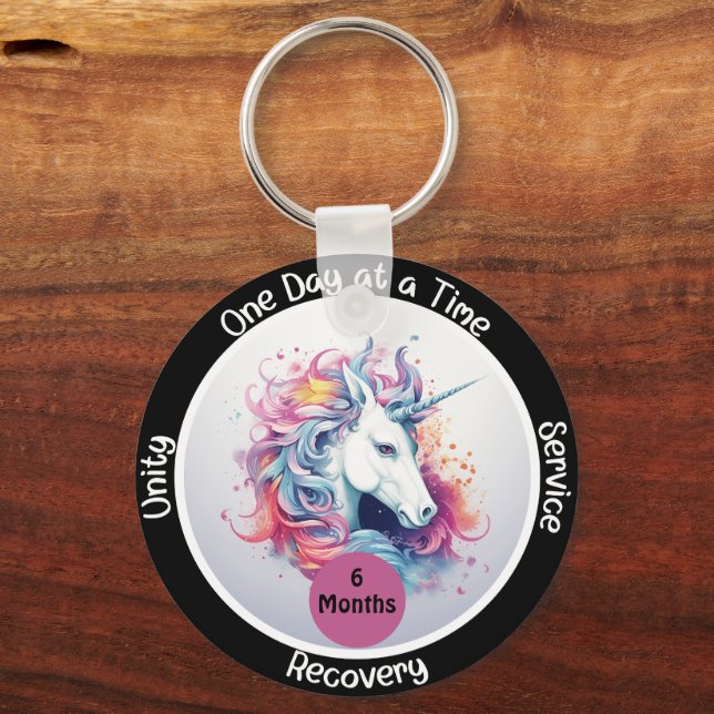Custom Sobriety Recovery Milestone Gift - Unicorn Key Ring (Front)
