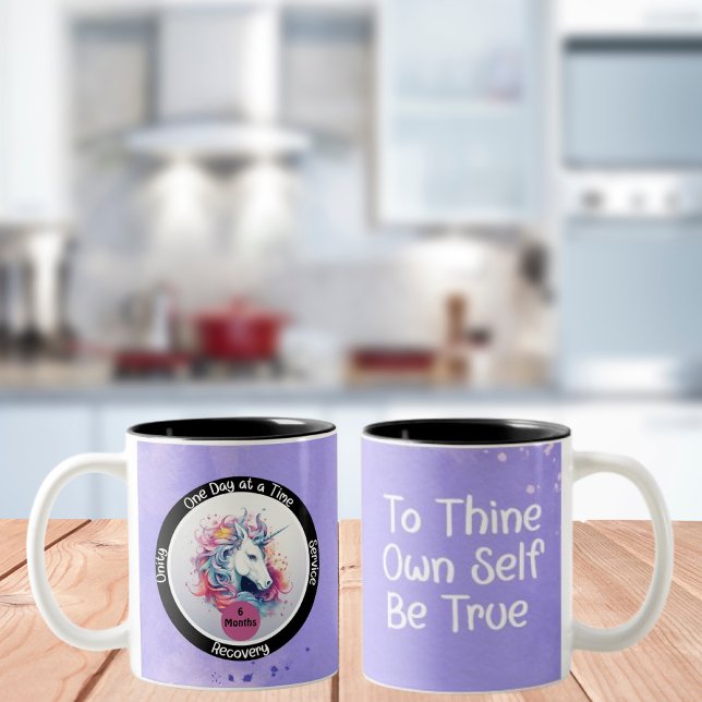 Custom Sobriety Recovery Milestone Gift - Unicorn Two-Tone Coffee Mug (Creator Uploaded)