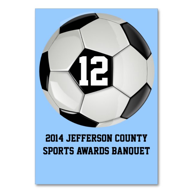Custom Soccer Banquet Table Number Card (Front)