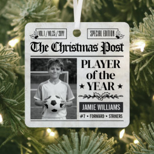 Custom Soccer Christmas Newspaper Photo Metal Tree Decoration