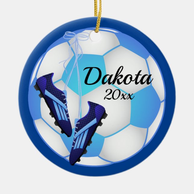 Custom Soccer Christmas Ornament Light Blue Cleats (Front)