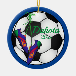 Custom Soccer Christmas Ornament Red - Blue Cleats