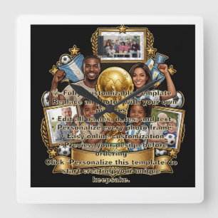 Custom Soccer Dad Photo Collage Gift Square Wall Clock