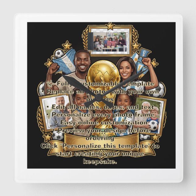 Custom Soccer Dad Photo Collage Gift Square Wall Clock (Front)