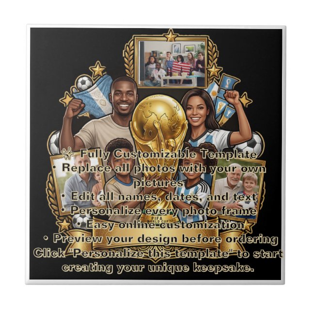 Custom Soccer Dad Photo Collage Gift Tile (Front)