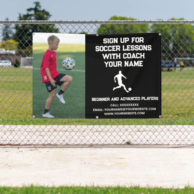 Custom Soccer Football Coaching Class Lesson Black Banner (Insitu)