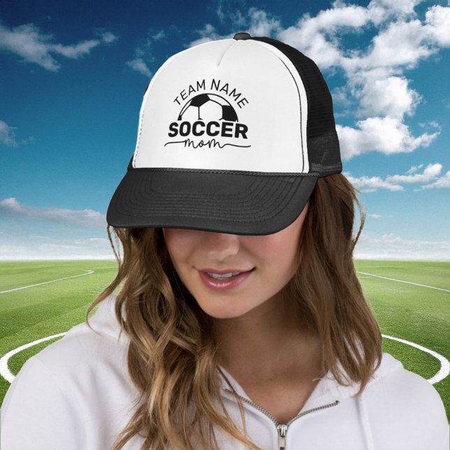 Custom Soccer Mum Team Name Number Black Trucker Hat (Creator Uploaded)