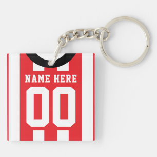 Custom Soccer Rugby Jersey Keyring, Red Stripes Key Ring