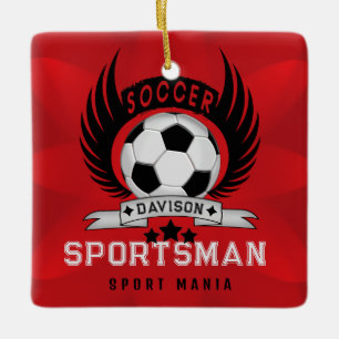 Custom Soccer Sportsman Emblem With Ball And Wings Ceramic Ornament