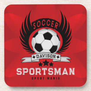 Custom Soccer Sportsman Emblem With Ball And Wings Coaster