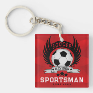 Custom Soccer Sportsman Emblem With Ball And Wings Key Ring