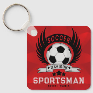 Custom Soccer Sportsman Emblem With Ball And Wings Key Ring