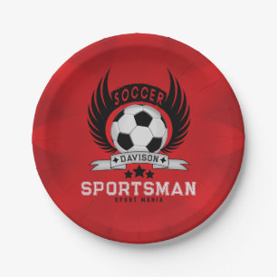 Custom Soccer Sportsman Emblem With Ball And Wings Paper Plate