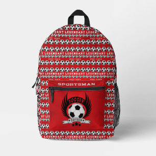 Custom Soccer Sportsman Emblem With Ball And Wings Printed Backpack