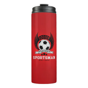 Custom Soccer Sportsman Emblem With Ball And Wings Thermal Tumbler