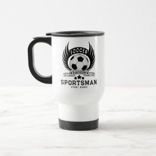 Custom Soccer Sportsman Emblem With Ball And Wings Travel Mug
