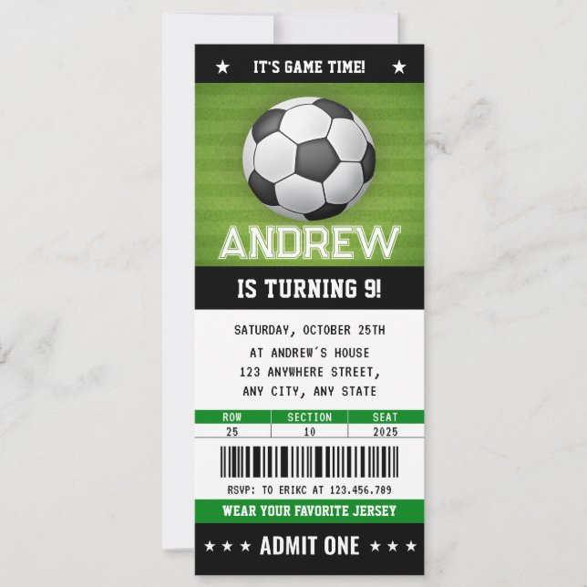 Custom Soccer Ticket Birthday Invitation (Front)
