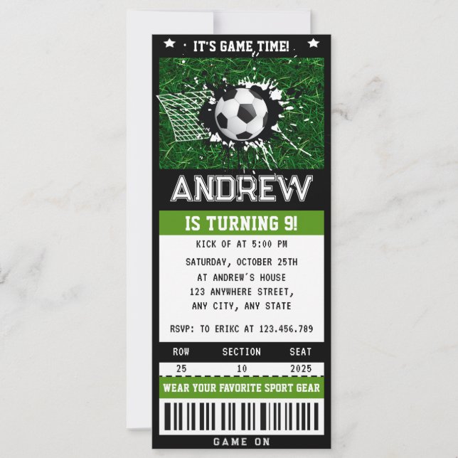 Custom Soccer Ticket Birthday Supplies Party Invitation (Front)
