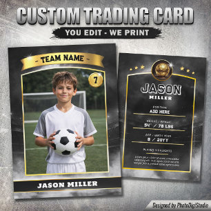Custom Soccer Trading Card, Black Gold Stadium Calling Card
