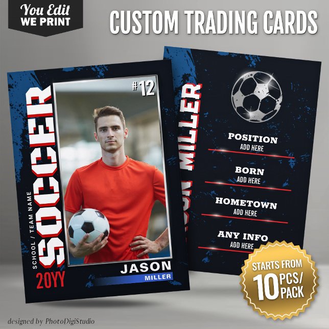 Custom Soccer Trading Card Blue Red 10 pcs/pack (Custom Soccer Trading Card Blue Red 10 pcs/pack)
