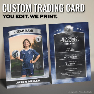 Custom Soccer Trading Card Blue Silver Stadium