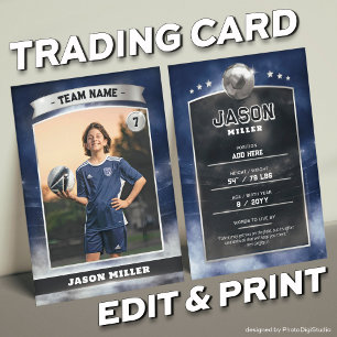 Custom Soccer Trading Card Blue Silver Stadium