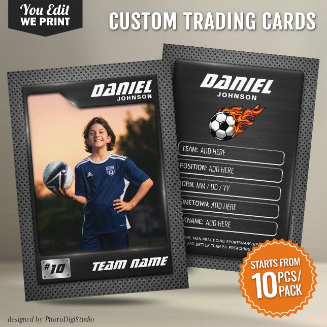 Custom Soccer Trading Card Graphite Sports Card (Custom Soccer Trading Card Black Graphite Sports Player Card - 10 pcs/pack)